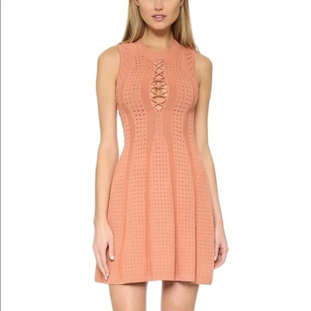 Ronny Kobo Shira Needle Stitch Lace Up Knit Dress (111)